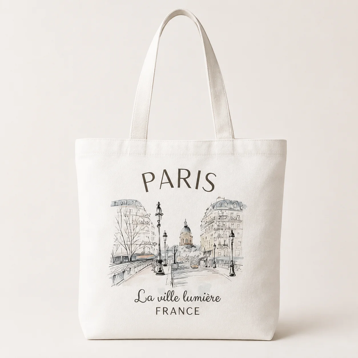 Paris France Canvas Tote Bag Vintage Street Sketch Print Shoulder Bag Large Capacity Women Travel Souvenir Shopping Handbag