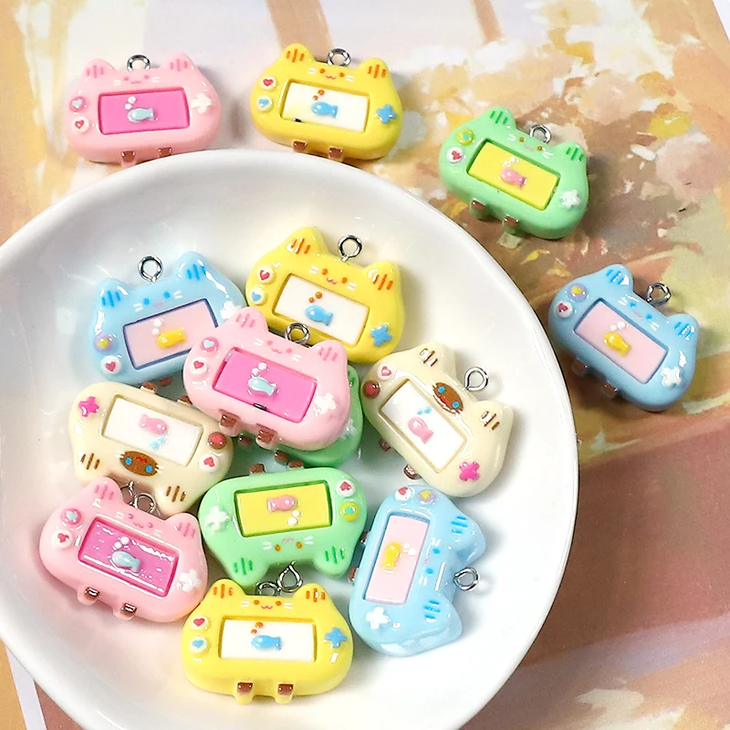 10pcs Cartoon Game Console Resin Charms Bulk Cat Eat Fish Game Pendant Accessory DIY For Earring Jewelry Make