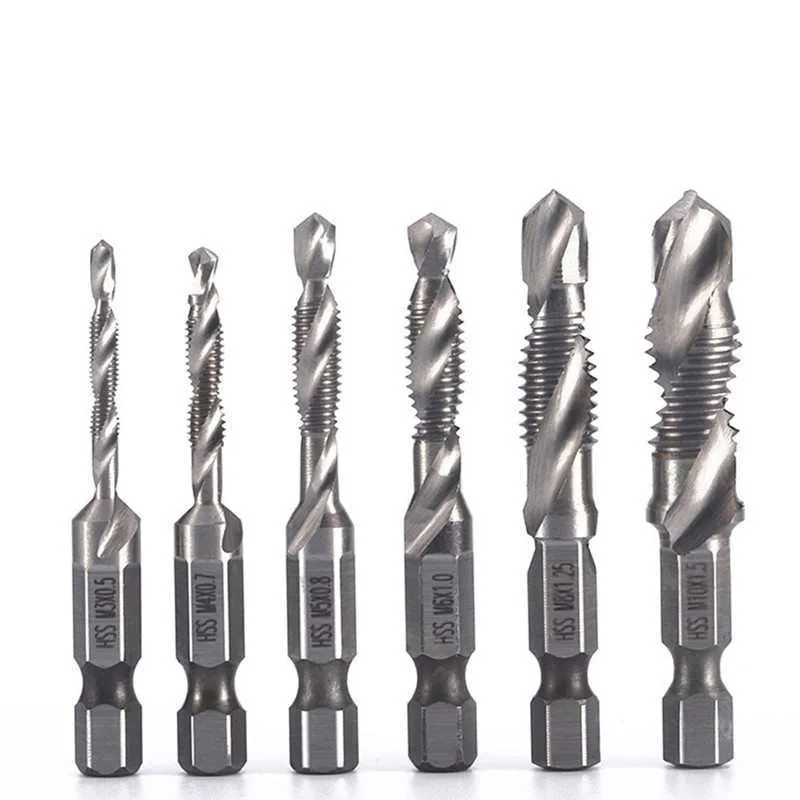

6pc High-speed Steel 4341 Titanium Plated Composite Tap Drill and Tap Integrated Machine Tap Open and Chamfer Tool Set