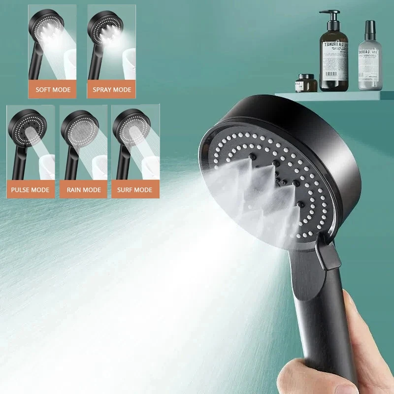 Black 5 Modes Adjustable Shower Head High Pressure Showerheads With Hose Water Saving Shower Head Bathroom Accessories