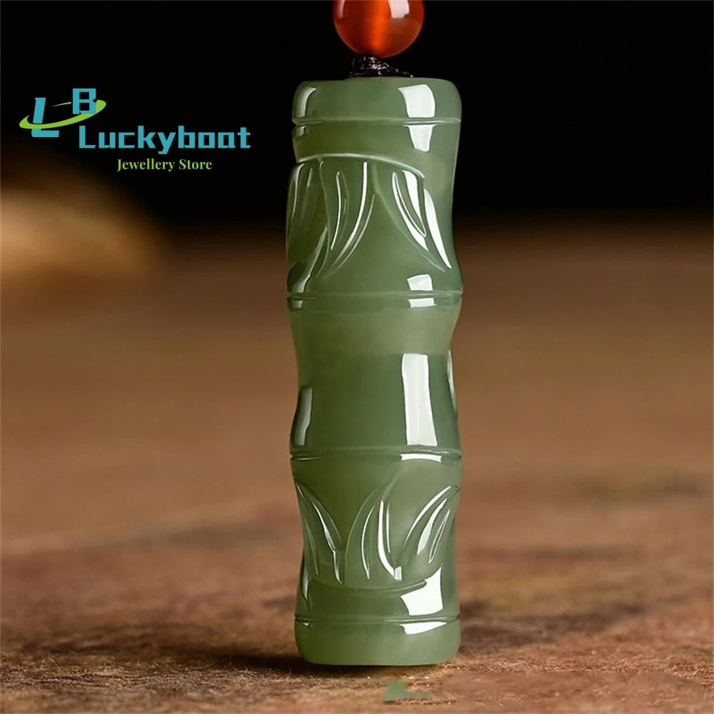 Natural Xinjiang Hotan Jade White Jade Bamboo Pendant Thickened Green Jade Bamboo Pendant High  for Men and Women charm Modern