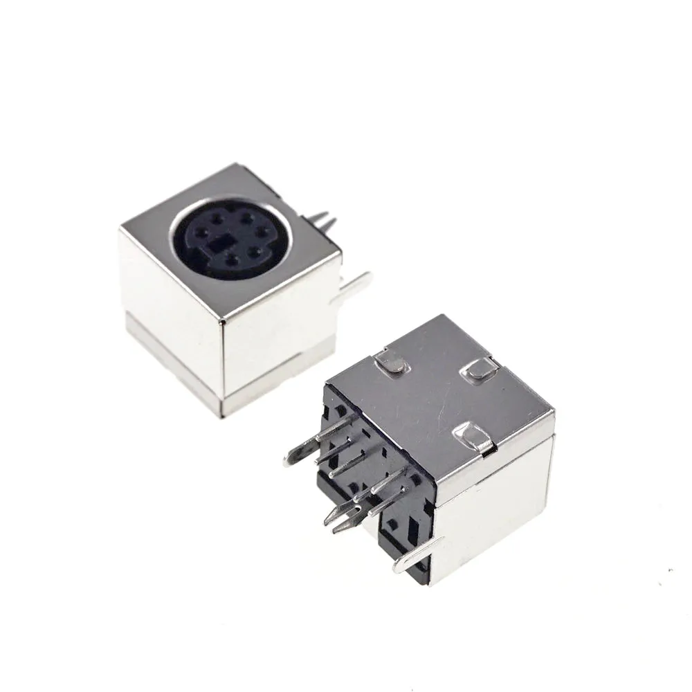 5 pcs S-video 6 Pin Mini Din Socket Connector shield Right Angle through hole PCB Mount Mini Circular DIN Receptacle Socket