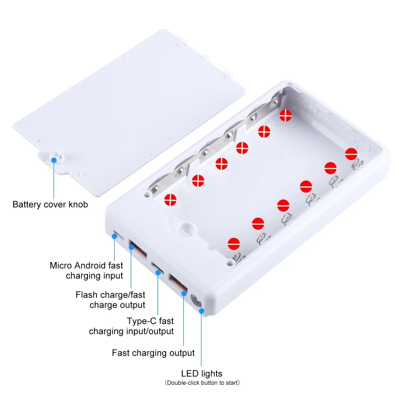 HAWEEL DIY 6 x 18650 Battery Power Bank Box with Display Max 24W Fast Charger Device Combination Case, Not Include Battery