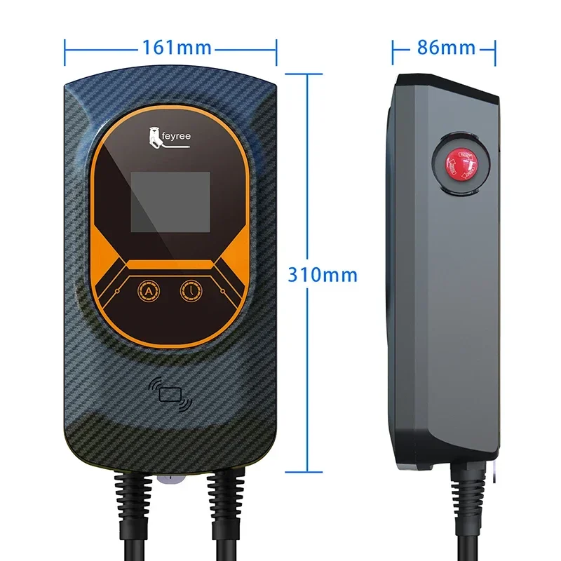 EVSE Wallbox Type2 Cabo 32A 7.6KW EV Carregador de carro 11KW 22KW Estação de carregamento trifásica APP Controle de cartões RFID para veículos