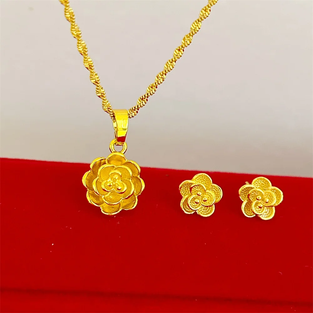 Gold Plated Jewelry Sets for Women Flower Pendant Necklace Earrings 2pcs Set Wedding Jewelry Accessories Party Gifts Bijoux