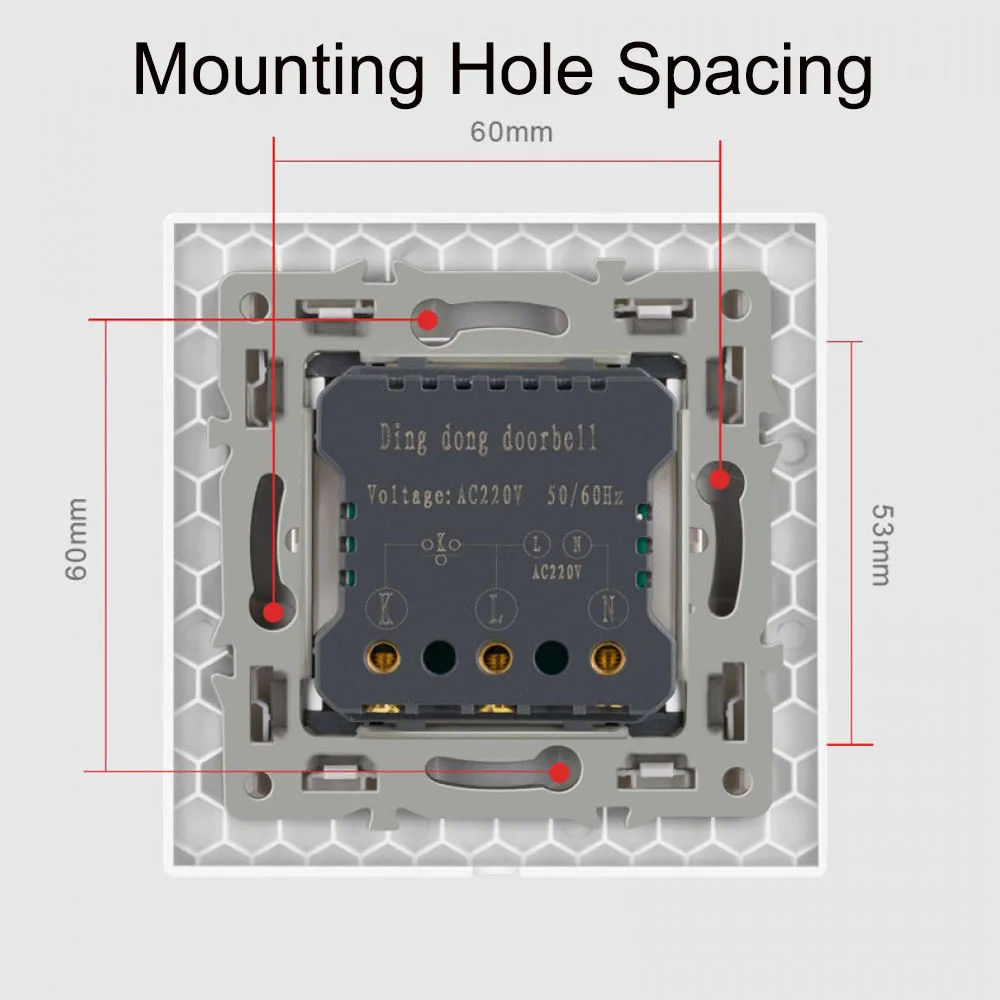 

AC 220V Wired Hotel Doorbell 86 Type Embedded Home Doorbell Switch Wall Button 16A Tempered Crystal Glass Panel