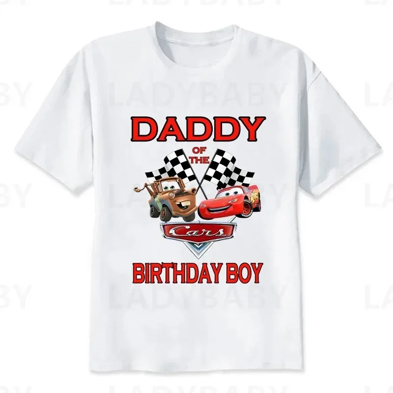 Car Family Matching Outfits For Birthday Boy Car Pixar Lightning McQueen Theme Family Look T-shirt Kids Clothes Father Mother