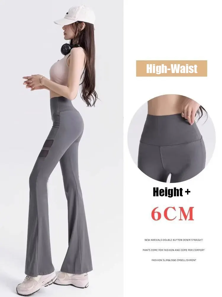 Hollow out Sexy Sport Flared Trousers Women Spring Summer Thin Mesh Patchwork High waist Pants Ladies Stretch Yoga Pants