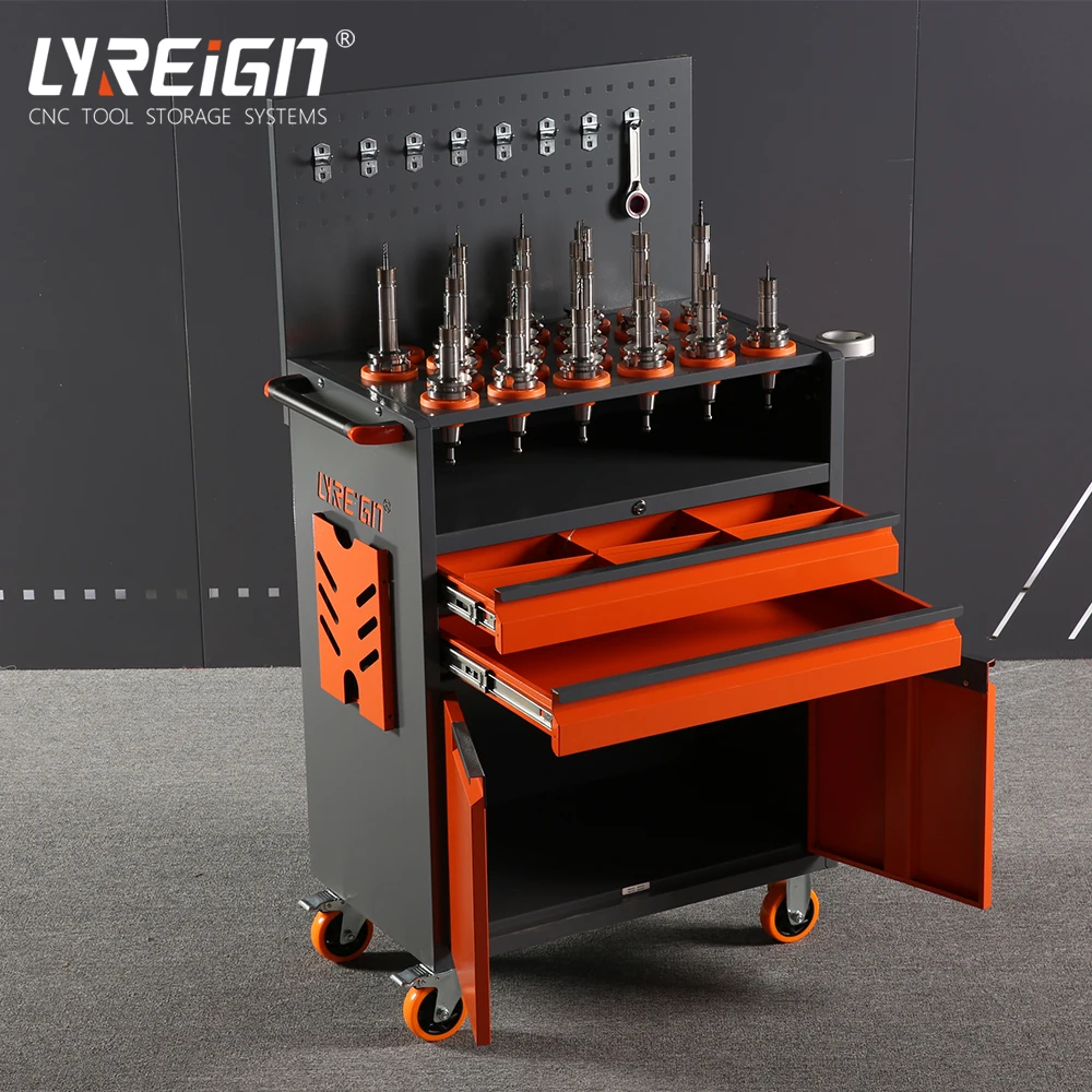 LYREIGN CNC Tool Cabinet with Drawer, Trolley, Large Capacity Double Drawer with Cabinet Lockable, Rolling, BT30/40/50, HSK63 Or