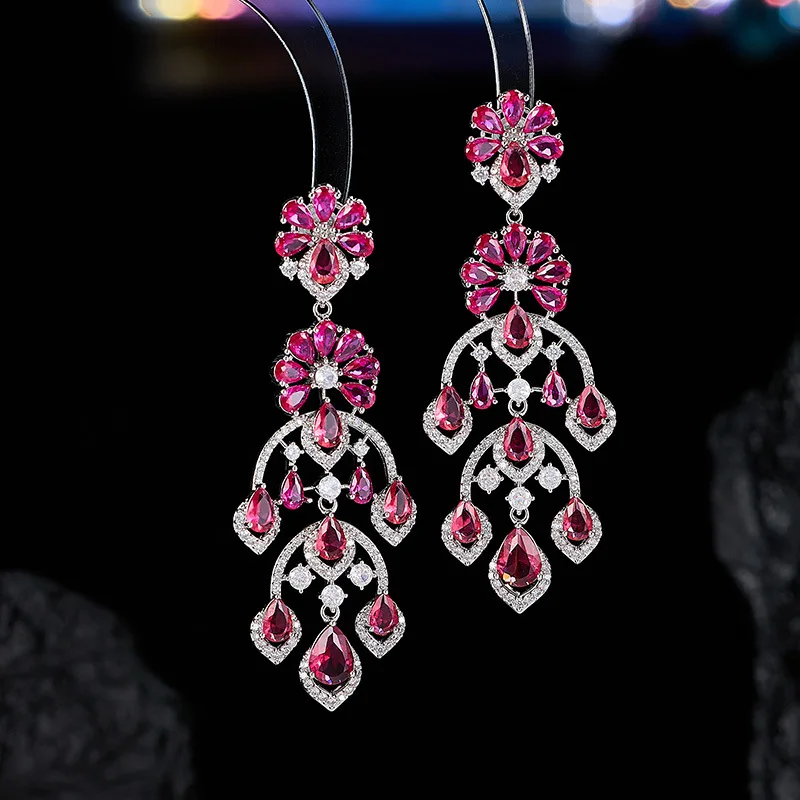

Elegant Floral Drop Earrings Luxury Crystal Rhinestone 925 Sterling Silver Hypoallergenic for Wedding Bridal Jewelry Gift