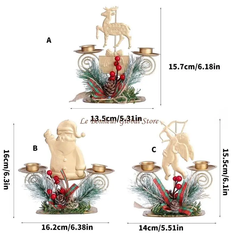 Saisonale Weihnachtskandlestick hält 2 Säulenkerze mit Bowknot und Pine Nut D2rd