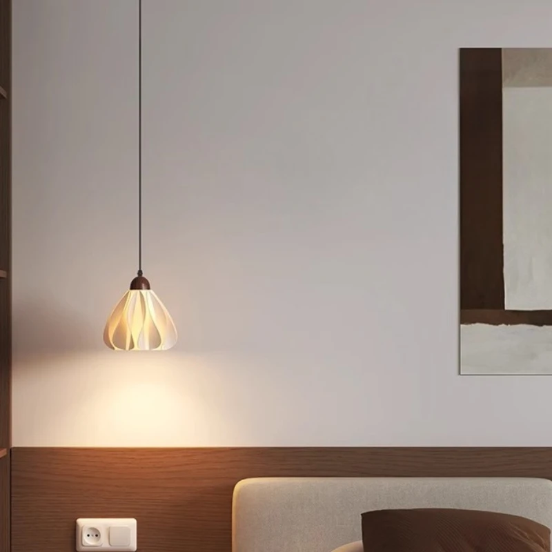 Nordic Retro Ceiling Wooden Pendant Lights LED Full Spectrum Bedroom Living Room Restaurant Petal Hanging Lamps Home Decoration
