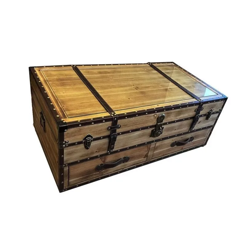 New European retro personalized log color American country bed and breakfast hotel bar coffee table, fire color wooden table