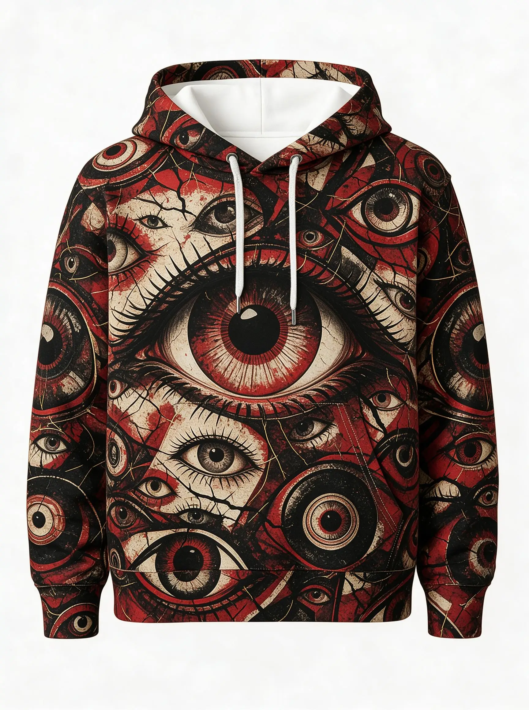 2026 Men's Hoodie Thin Autumn Winter Splash Ink Graffiti Eye Pattern Long Sleeve Male Casual Sweatshirt Tops Clothes