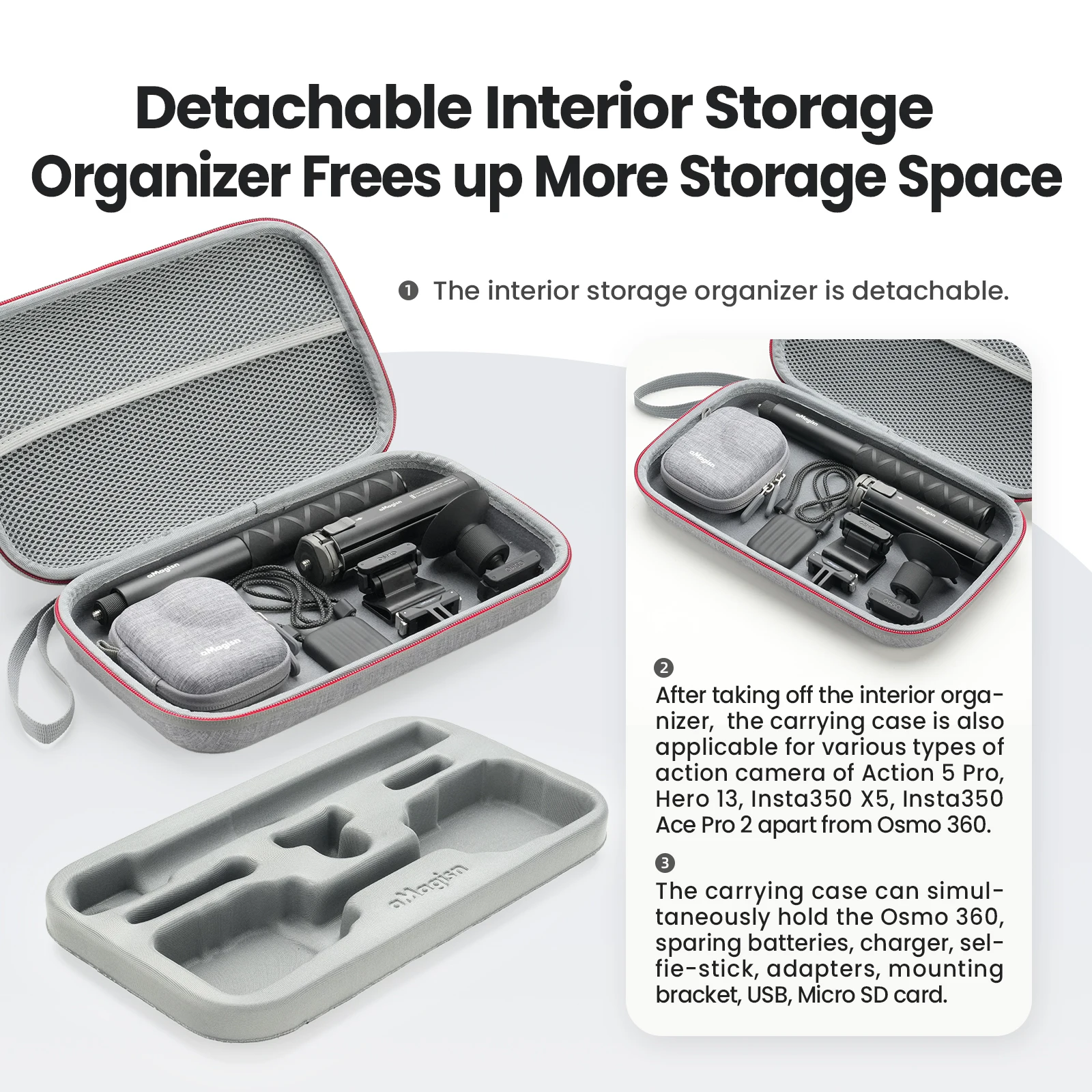 เคสแข็งป้องกัน aMagisn สำหรับ DJI Osmo Nano, ใส่กล้อง, ขาตั้งกล้องเซลฟี่ - กระเป๋าเก็บอุปกรณ์เสริมสำหรับ Nano