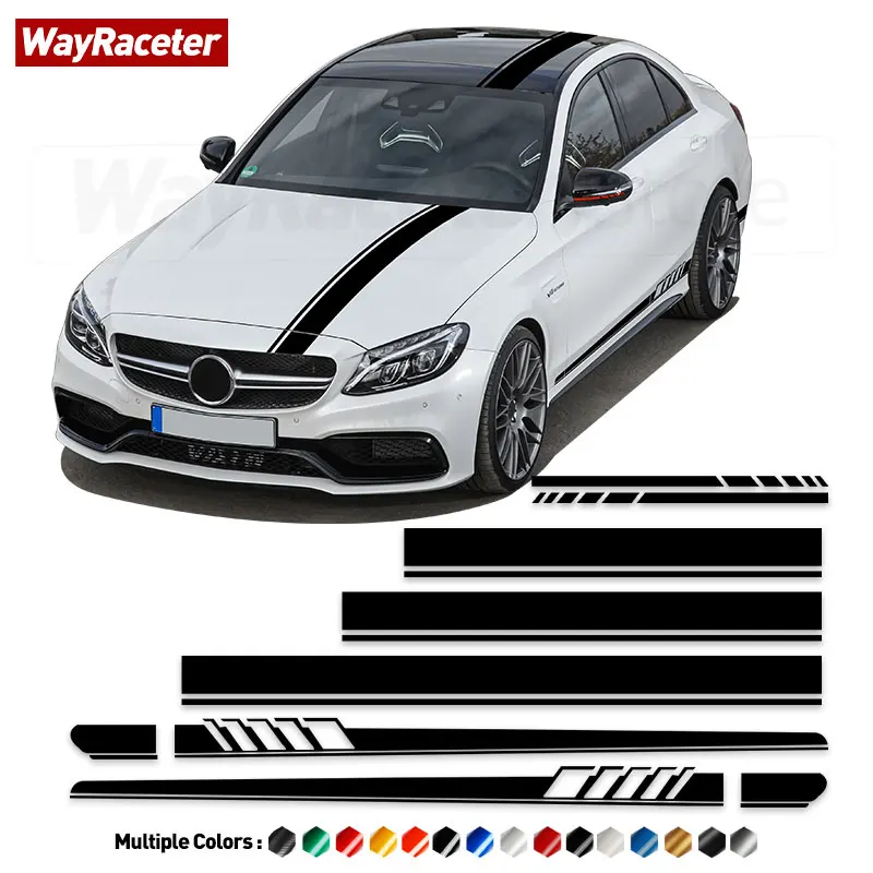 Полосатая наклейка на дверь, боковой капот, крышу крыши, Виниловая наклейка для Mercedes Benz W205 C63 AMG C Class C205 Coupe A205 S205