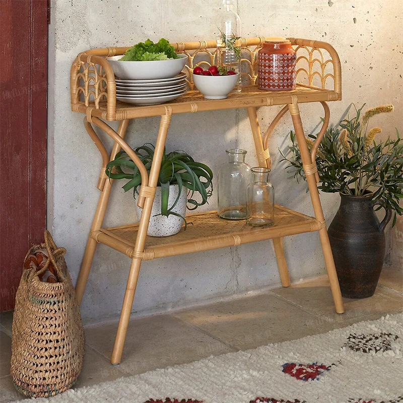 

Indonesian agate rattan Malu shelf double-layer household storage shelf bookshelf bb rack storage basket two-layer