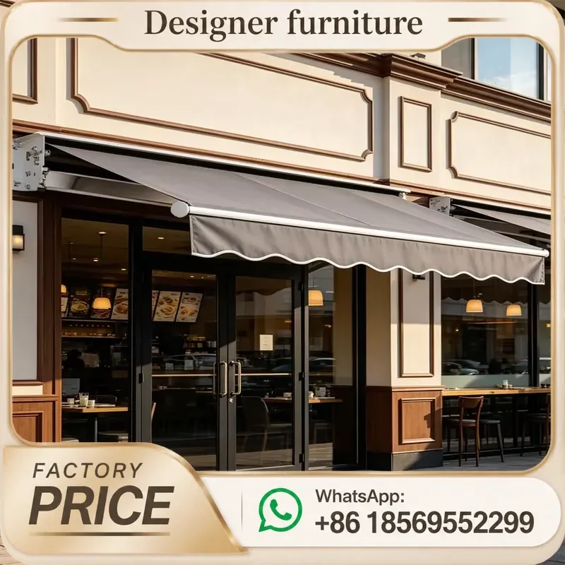 Manual Retractable Awning PVC Fabric Windproof Sun Rain Shelter Customizable Stripe For Balcony Patio Outdoor