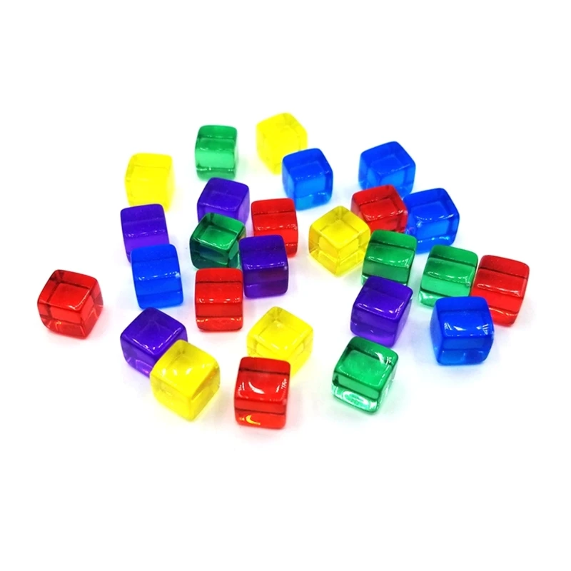 200Pcs Colorful 6 Sided Acrylic Dices 8mm D6 Blank Cubes Square Corner Clear Dices Kids Educational DIY Board Game Dropship