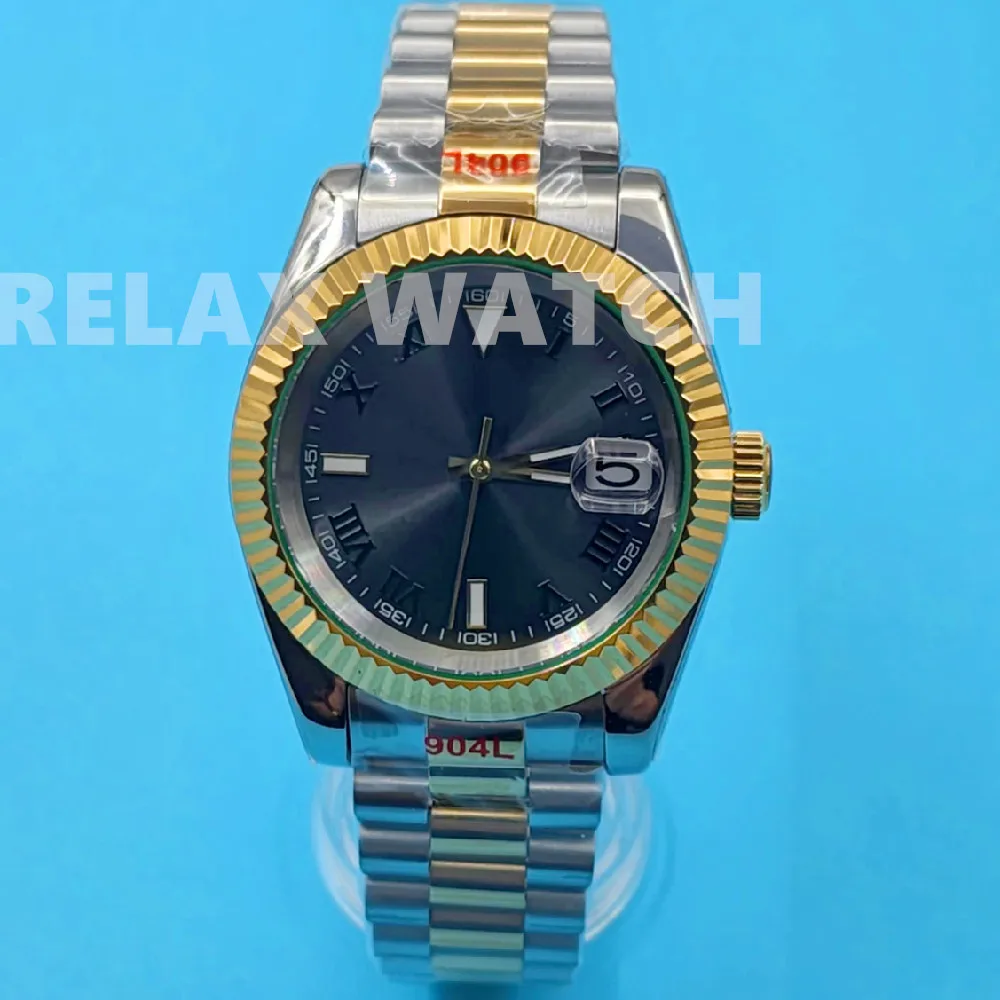 36MM 39MM Sapphire Glass PVD Yellow Gold Bezel Stainless Steel Watch Japanese NH35 Automatic Mechanical Movement