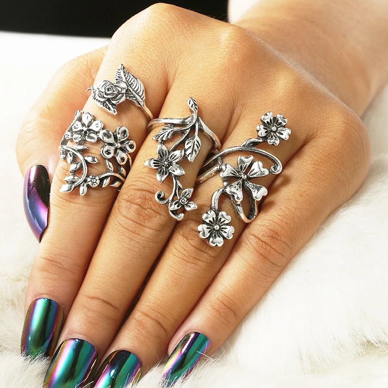 Trendy New Bohemian Women's Rings Set Vintage Antique Color Laides Retro Fingers Accessories anillos mujer Retro bague femme