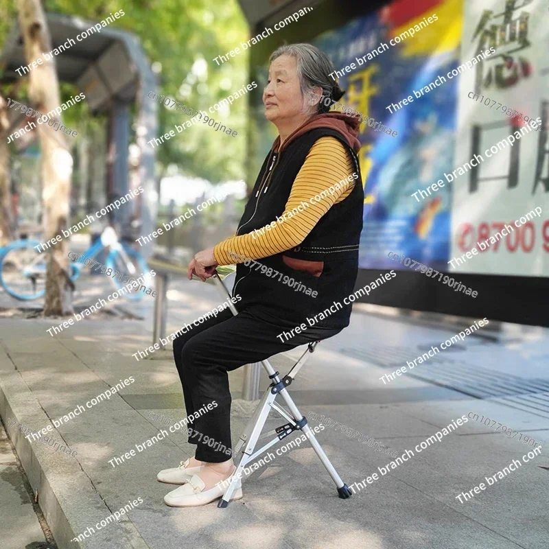 High Quality Aluminum Alloy Foldable Walking Cane Stick With Seat Adjustable Elderly Crutch Chair With Stool