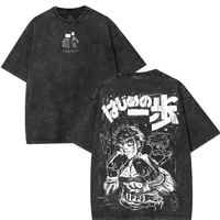 Camiseta con estampado gráfico de Anime Ippo Makunouchi, camiseta Retro de algodón lavado de gran tamaño para hombres y mujeres, camiseta informal de moda Harajuku de verano