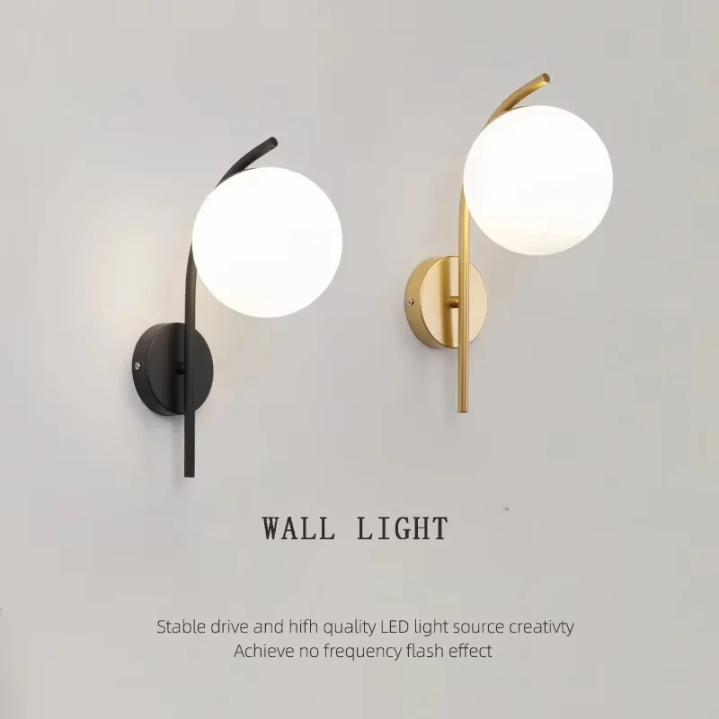 Simple Glass Ball Wall Lamp Nordic Bedroom Headboard Living Room Background Wall Staircase Corridor Balcony Lighting Fixture