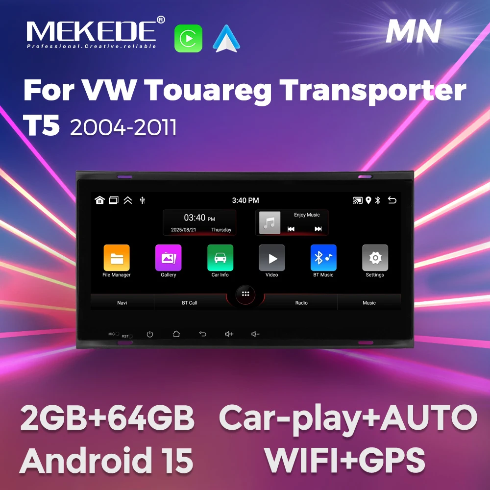 

MEKEDE Android 15 8.8 дюймов для VW Touareg/Transporter T5 2004-2011, беспроводной CarPlay, Android Auto, GPS-навигация, 4G LTE, Wi-Fi