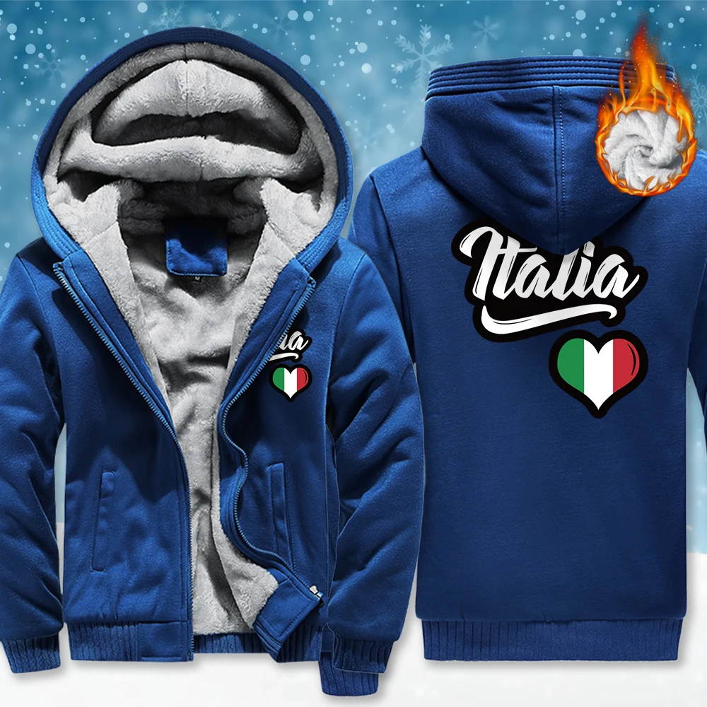 

Italia Heart-Shaped Printed Zipper Jackets Man Fashion Hoodies Winter Thicken Fleece Clothing Unisex Casual Street Long Sleeve