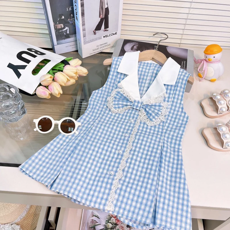

2026New Fashionable Plaid Waist-Cinching Dress for GirlsAFashionable bow-tie collar dress