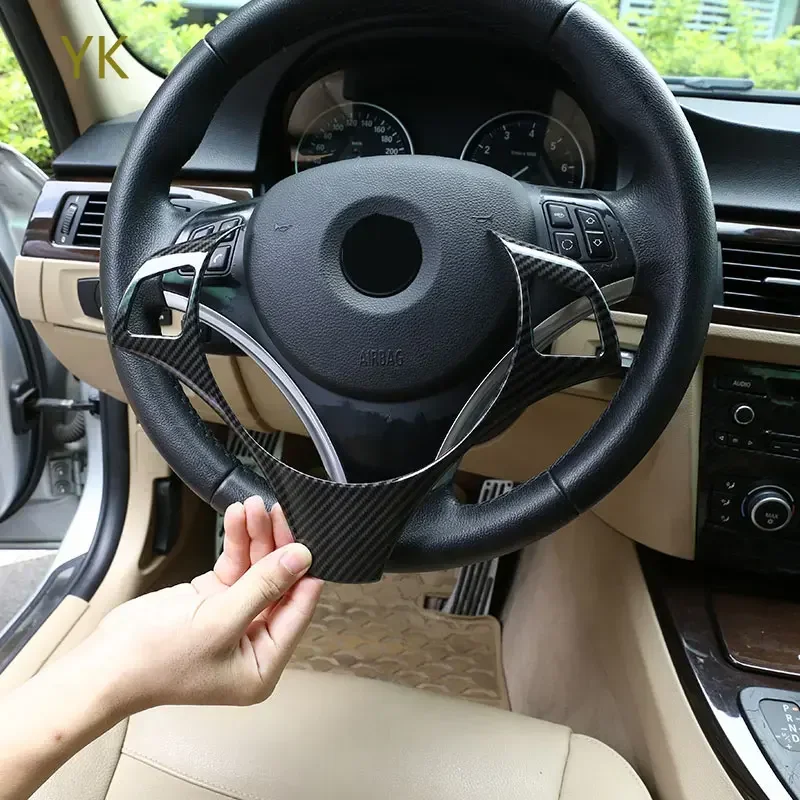 

ABS Carbon Fiber Car Steering Wheel Frame Cover Trim Sticker Interior Car Accessories For BMW 1 3 Series E87 E90 2004-2012