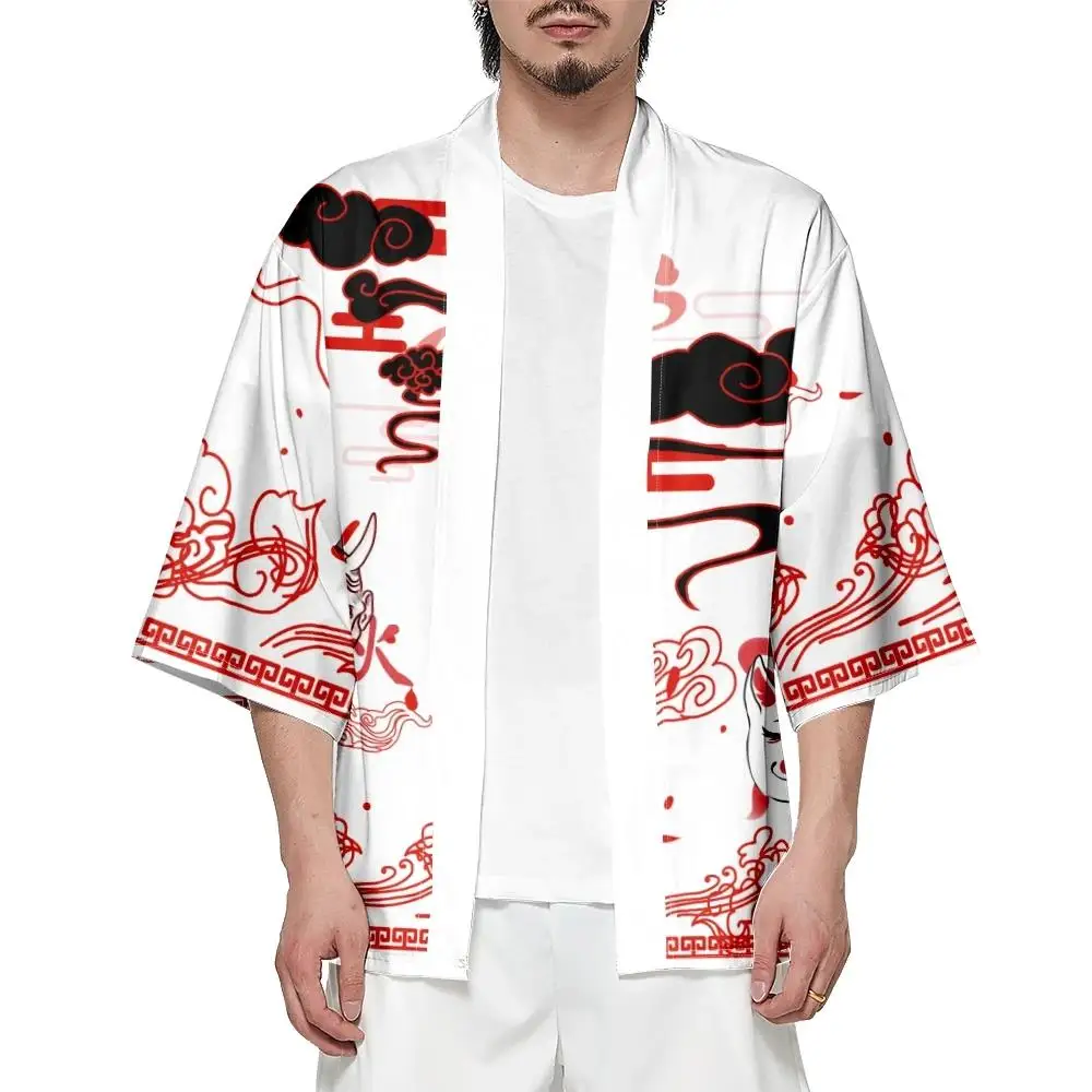 Cardigan Traditional Clothes Beach Haori Yukata Japanese Demon Print Cosplay Kimono Streetwear Men Women