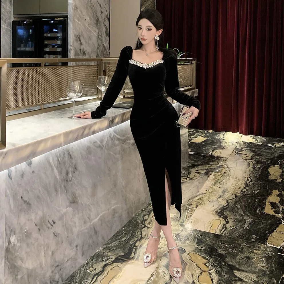 

Fashionable and high-end heavy one shoulder solid color pure desire spicy girl sexy slim fit dress dress