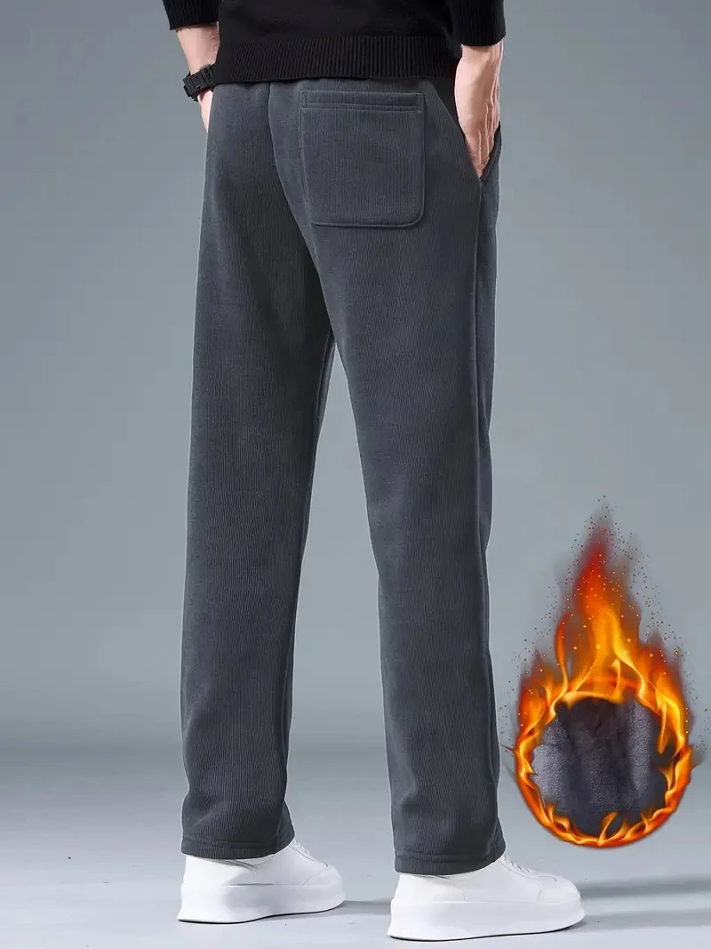 2025 الشتاء سروال قصير Sweatpants الرجال الرباط صوف مبطن سميكة الدافئة واسعة الساق مستقيم سراويل تقليدية الذكور فضفاض بنطلون