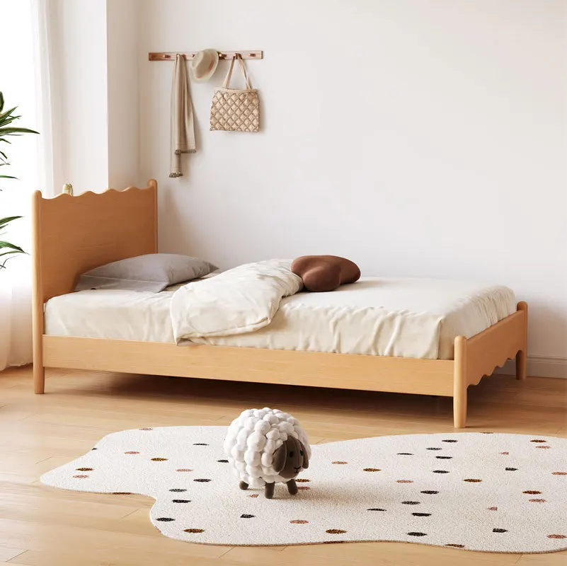 Fabric Upholstered Kids Bed Frame Soft Package Anti-Collision Stable Comfortable Sleeping Modern Bedroom Furniture
