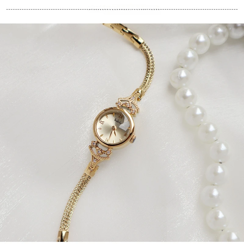 Mini montre-bracelet à quartz avec chaîne fine pour femme, cuivre en or 18 carats, montre ronde étanche, bracelet vintage, bague, cadeau top, horloge