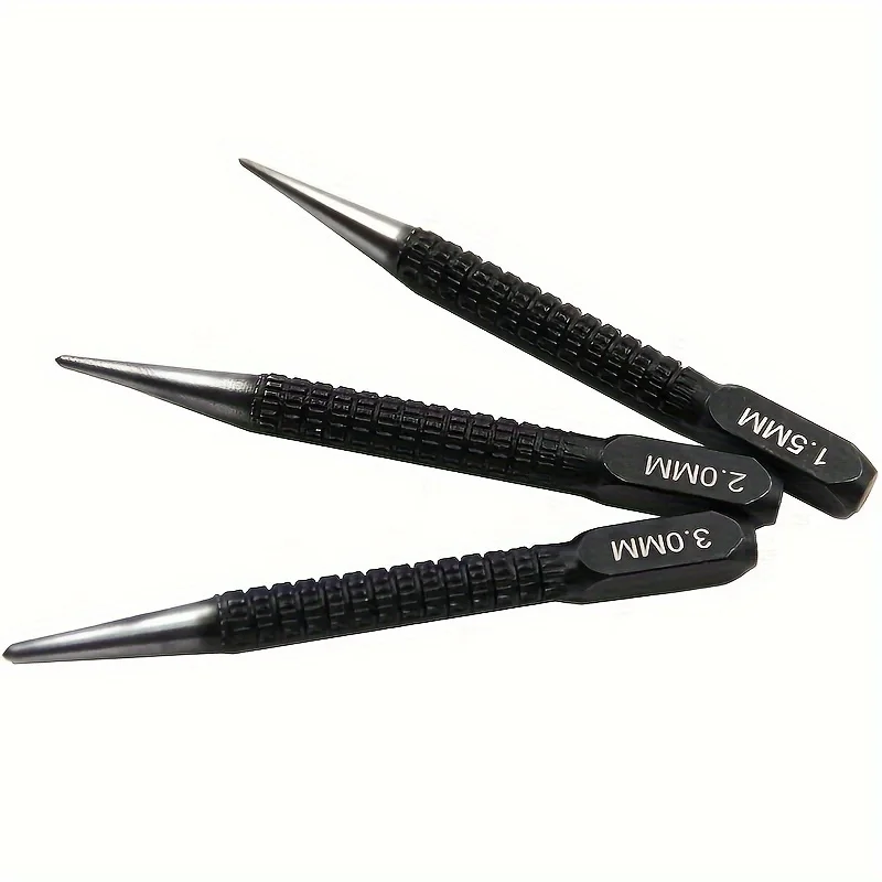 3pcs High-carbon Steel Center Punch Set, Non-Slip Center Pin Punch Used For Drilling Of Alloy Steel Metal Wood,1.5 2 3mm