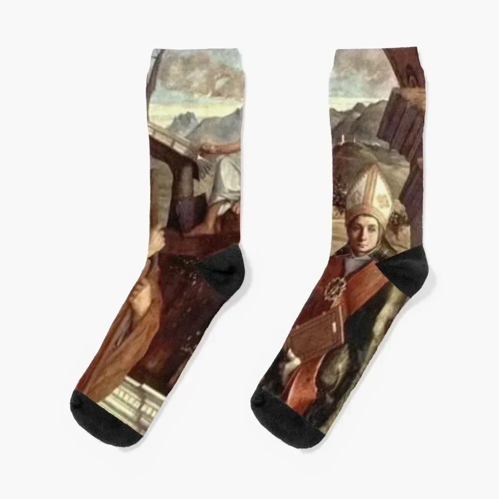 

Giovanni Bellini 'St. Jerome, St. Christopher and St. Augustine' 1513 Socks Stockings Wholesale Man Socks Women's