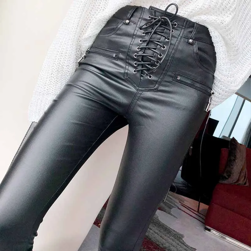 High Waist Faux Leather Pants for Women
