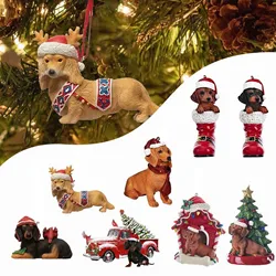 Christmas Tree Pendant Sleeping Puppy Acrylic Flat Cartoon Dog Christmas Decoration 2023 for Home Natal Xmas Gift New Year 2024