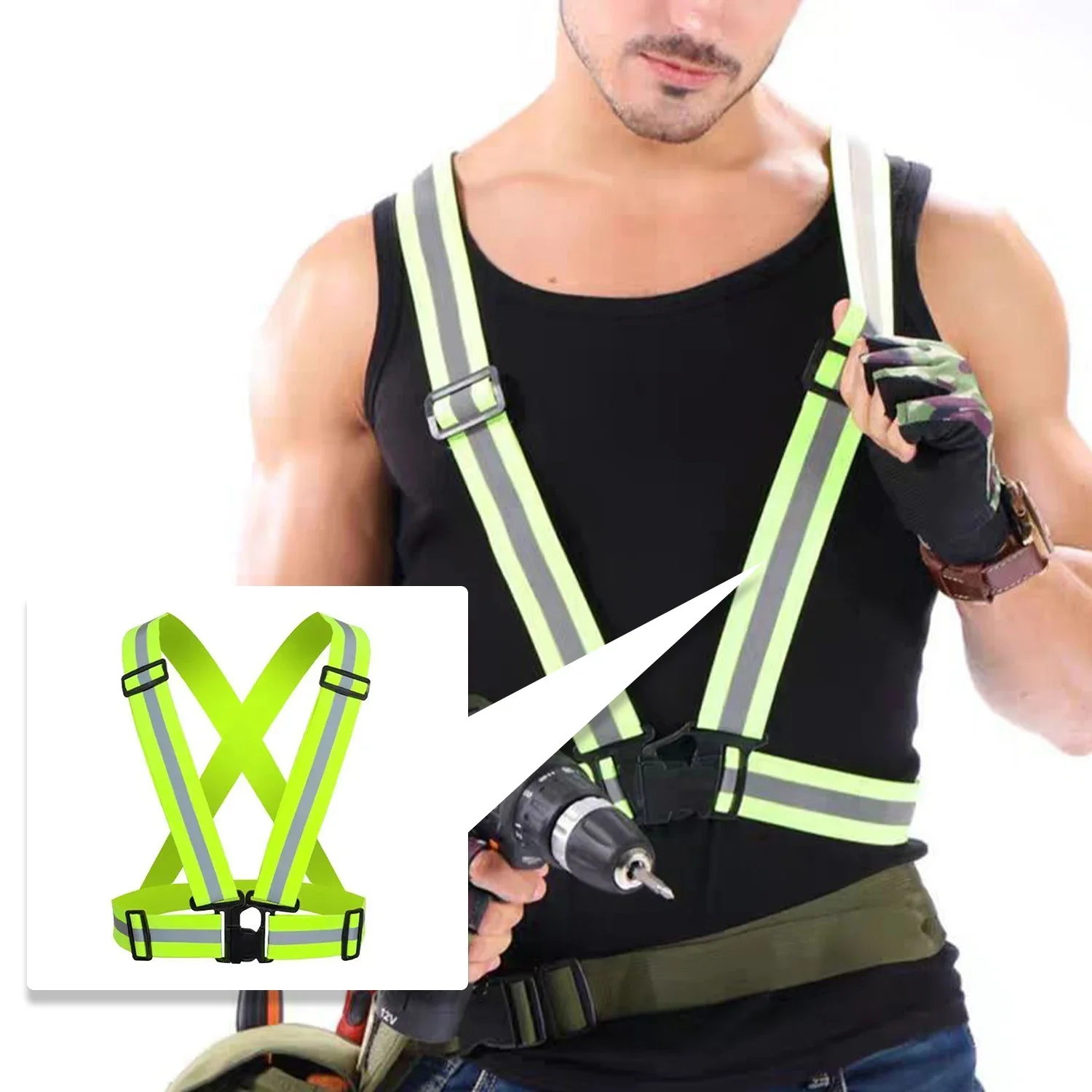 Reflective Safety Vest Harness High Visibility 360° Adjustable for Cycling Running Work Safety Durable Reflective Gear