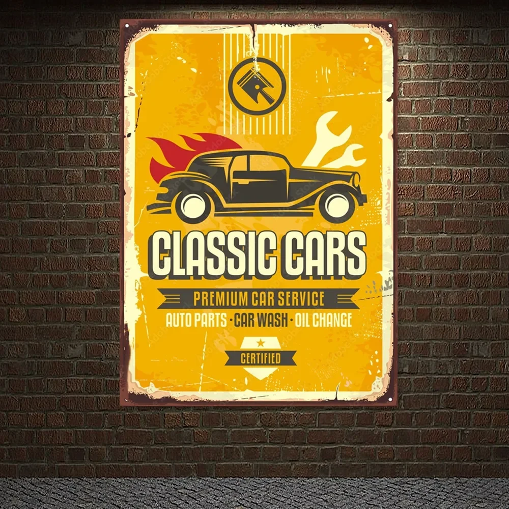 CLASSIC CARS Vintage Premium Car SERVICE Poster Art Painting Wall Decor Banner Tapestry Flag For Auto Repair Shop Gas Station