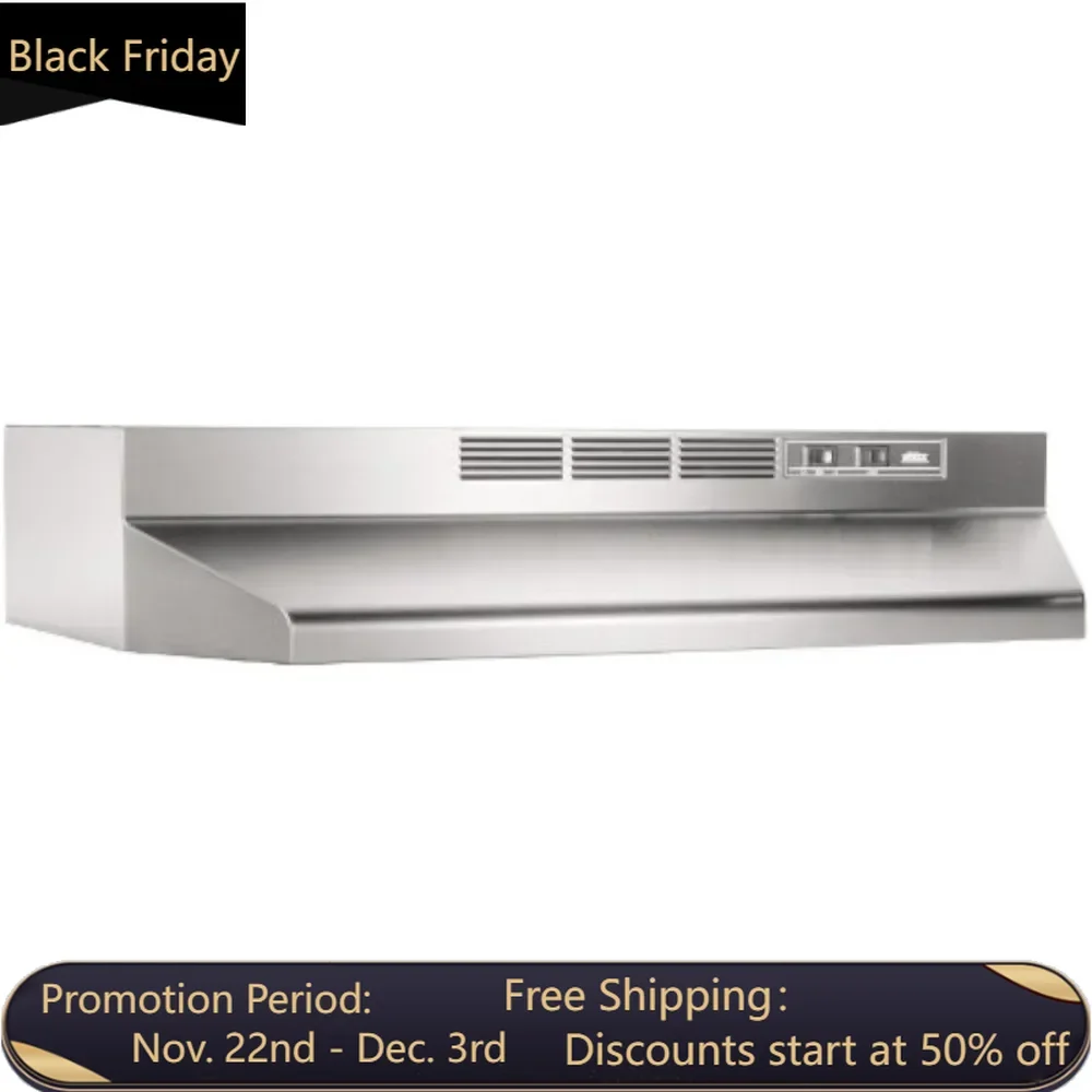 Non-Ducted Under-Cabinet Ductless Range Hood Insert, 24-Inch, Stainless Steel，Charcoal Filter，2-speed fan,incandescent lighting