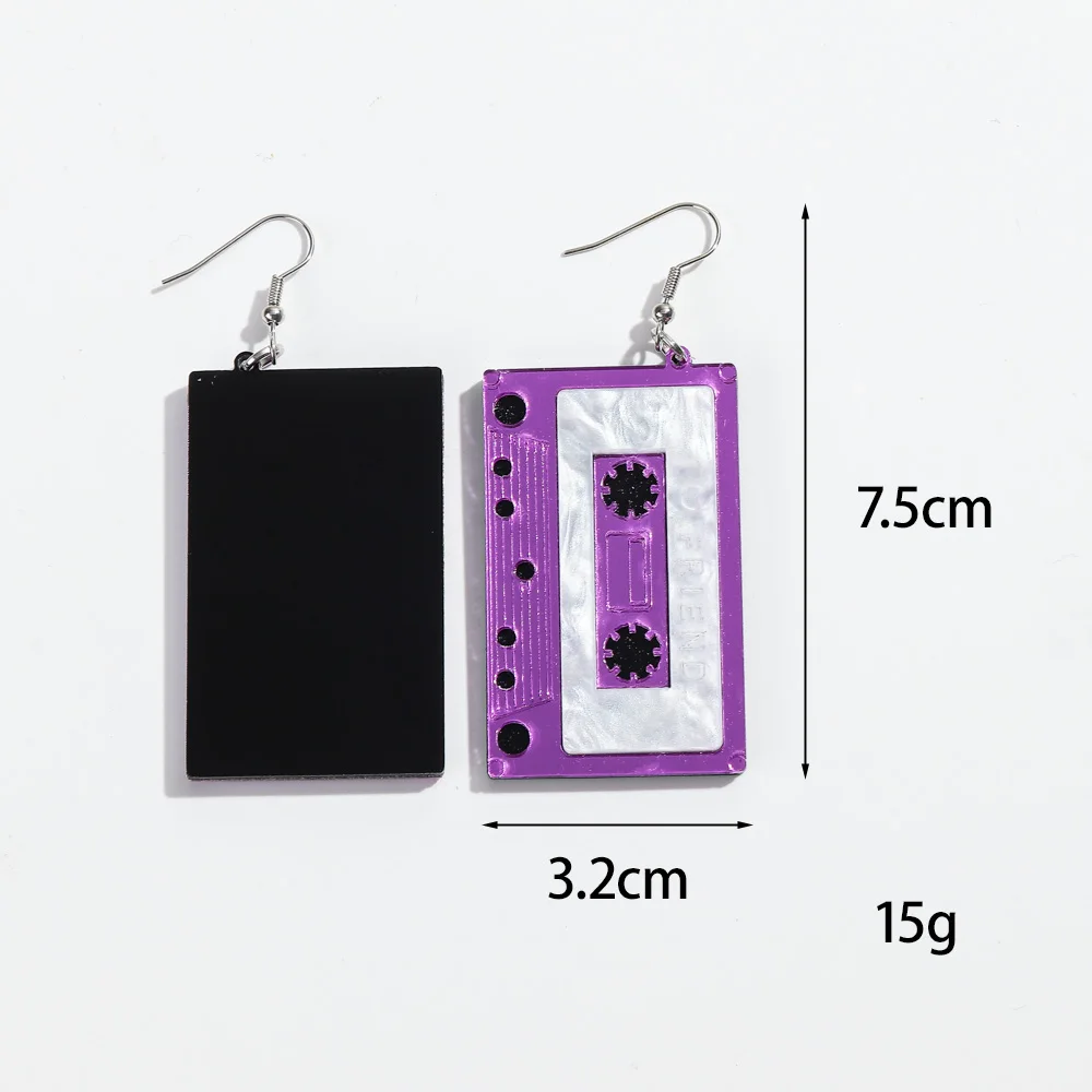 Colorful Mirror Big Cassette Tape Acrylic Earrings for Women Vintage Square Record Long Drop Earring Personalized Jewelry Gifts