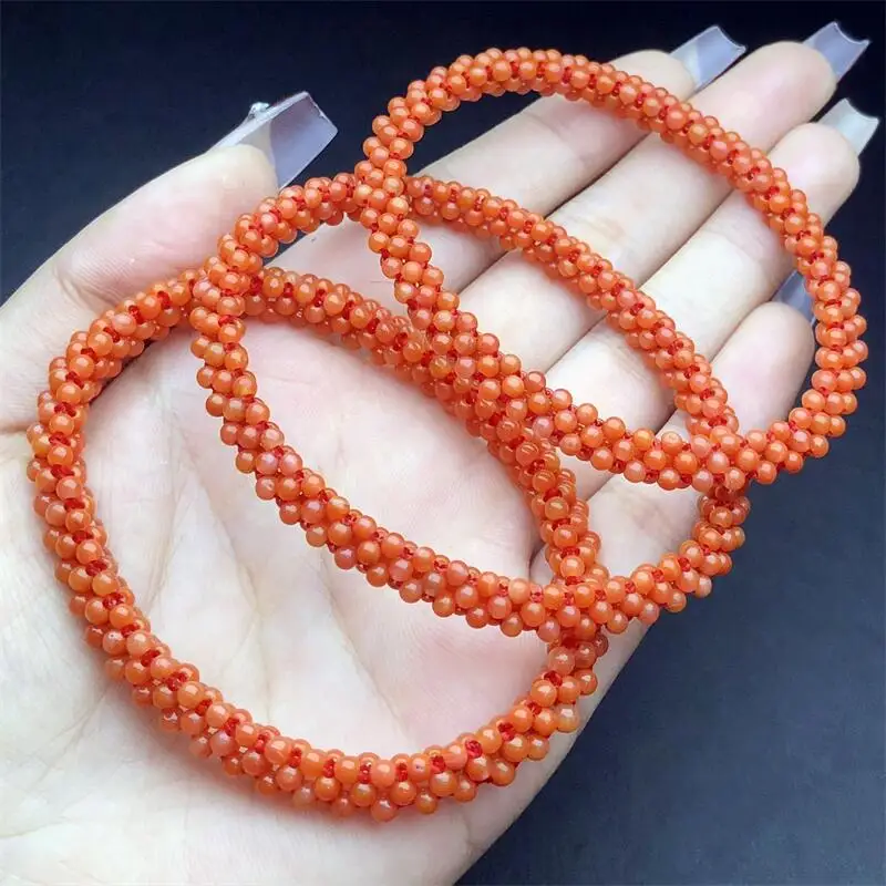 

Natural Nanhong Agate Woven Bracelet Women Fashion Healing Crystal Round Beads Lovers Strand Jewelry Gift 1PCS