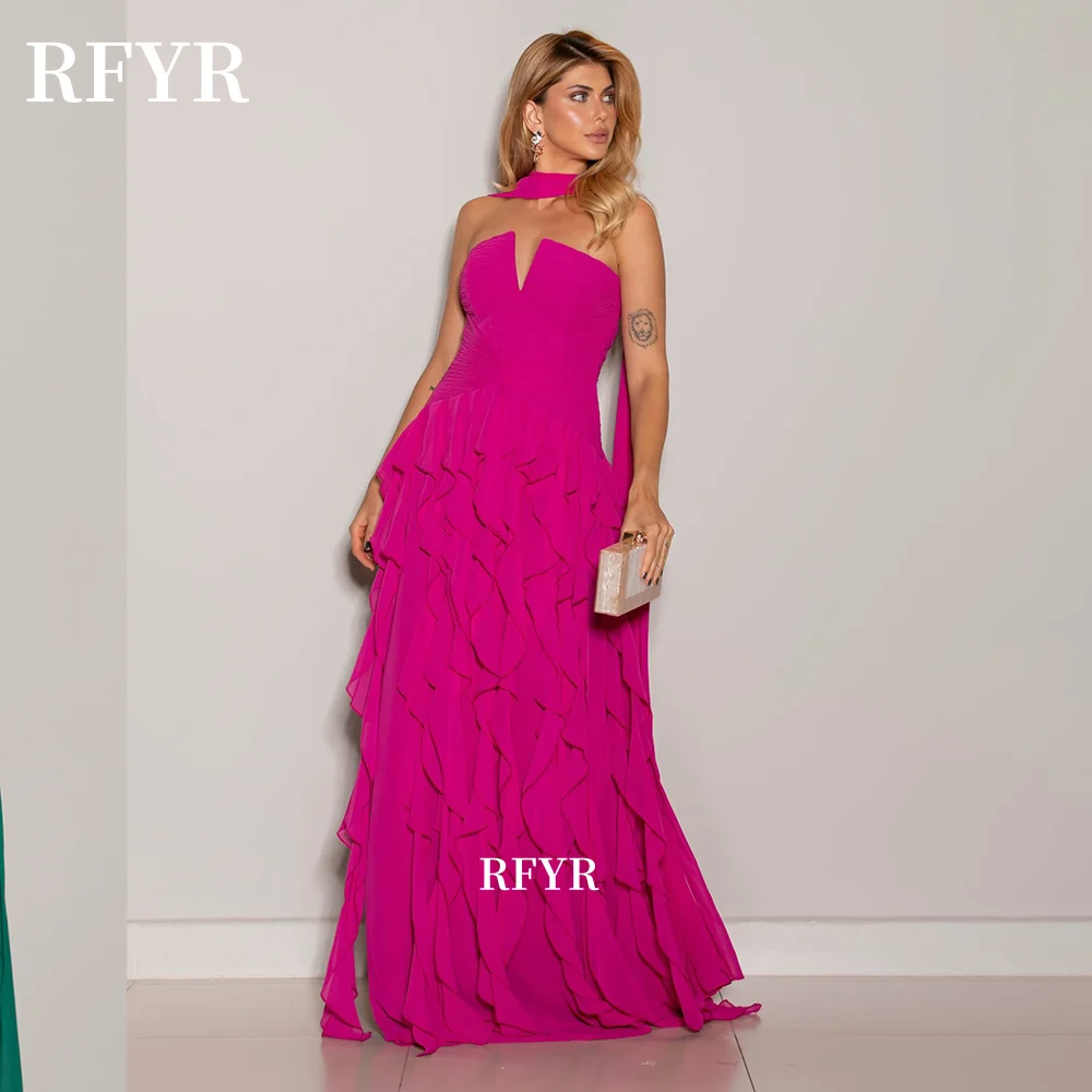 

RFYR Strapless Prom Dress with Layers Party Dress with Scarf Vestido De Novia Evening Dress vestidos de fiesta Customized