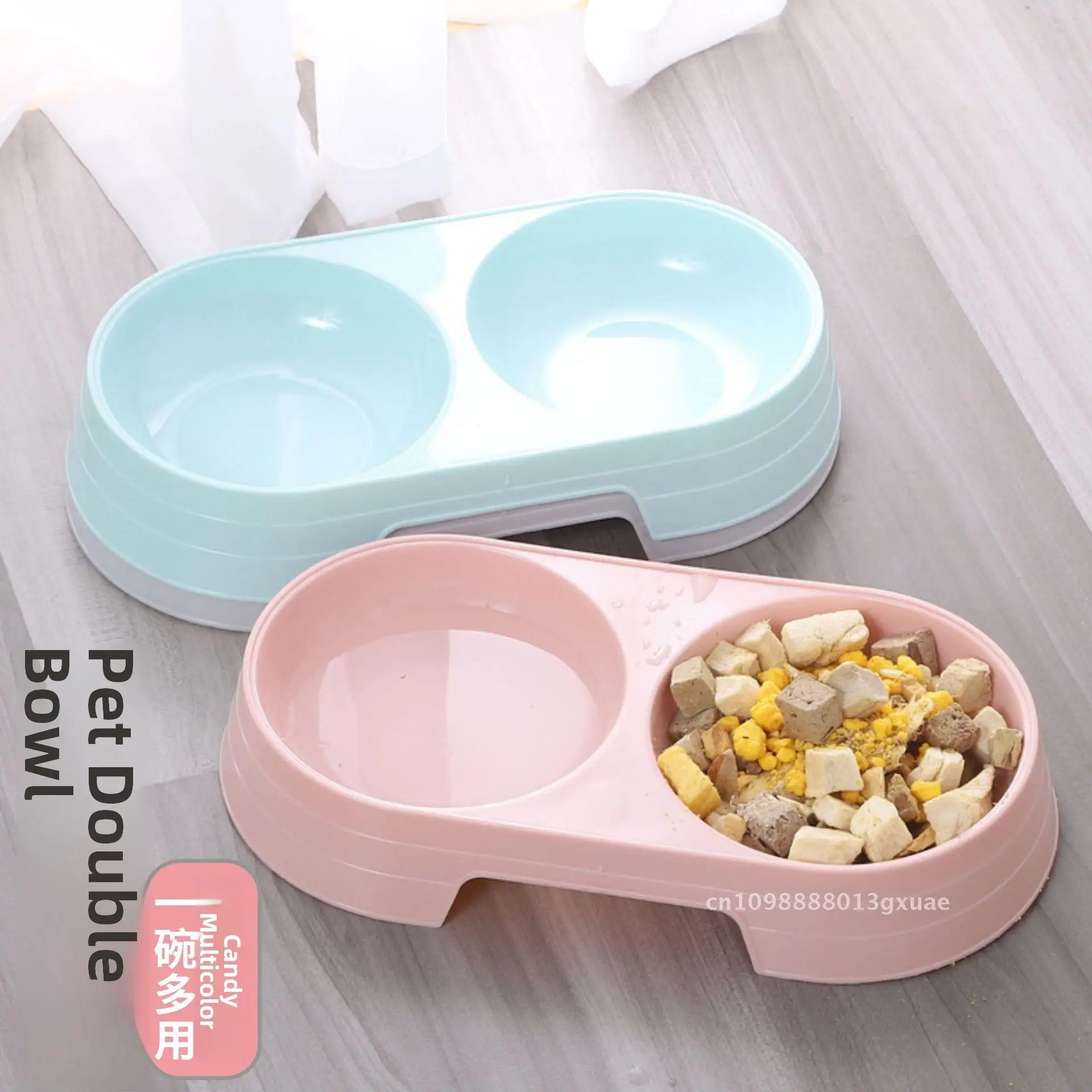 

Dual-use Cat Dog Bowl Set Easy to Clean Anti-knock round Plastic Pet Dish for Water And Food Pink Blue Beige Purple