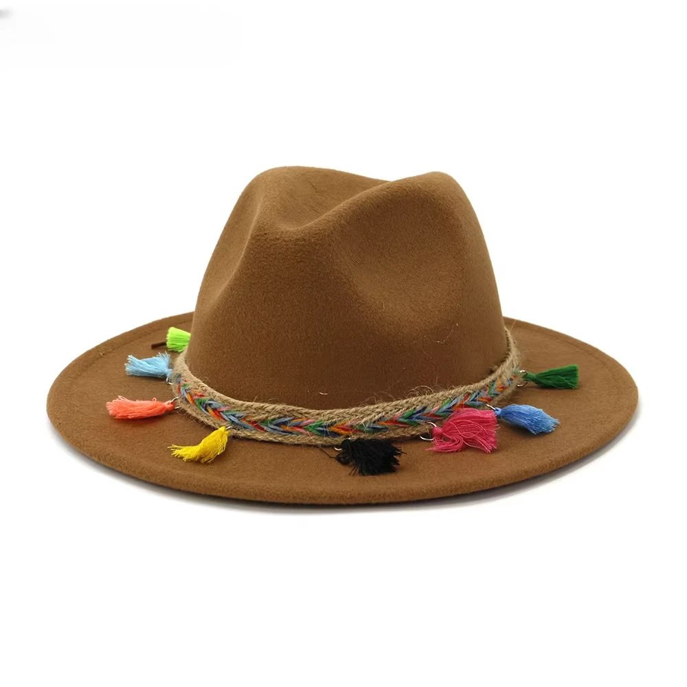 HOAREE สีขาว Fedora สีสันเข็มขัดแฟชั่นการออกแบบ Felt หมวกสําหรับสุภาพสตรี Trilby หมวกพู่เดินทาง Fedora หมวกปานามา