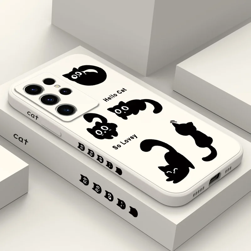 Black Cat Phone Case For Samsung Galaxy S26 S25 Edge S24 FE Plus Ultra Liquid Silicone Soft Cover